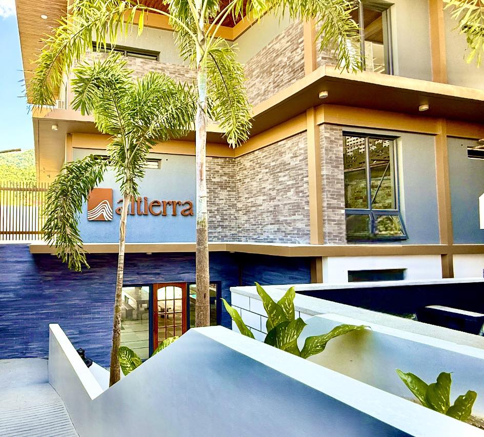 Resort entrance with palms